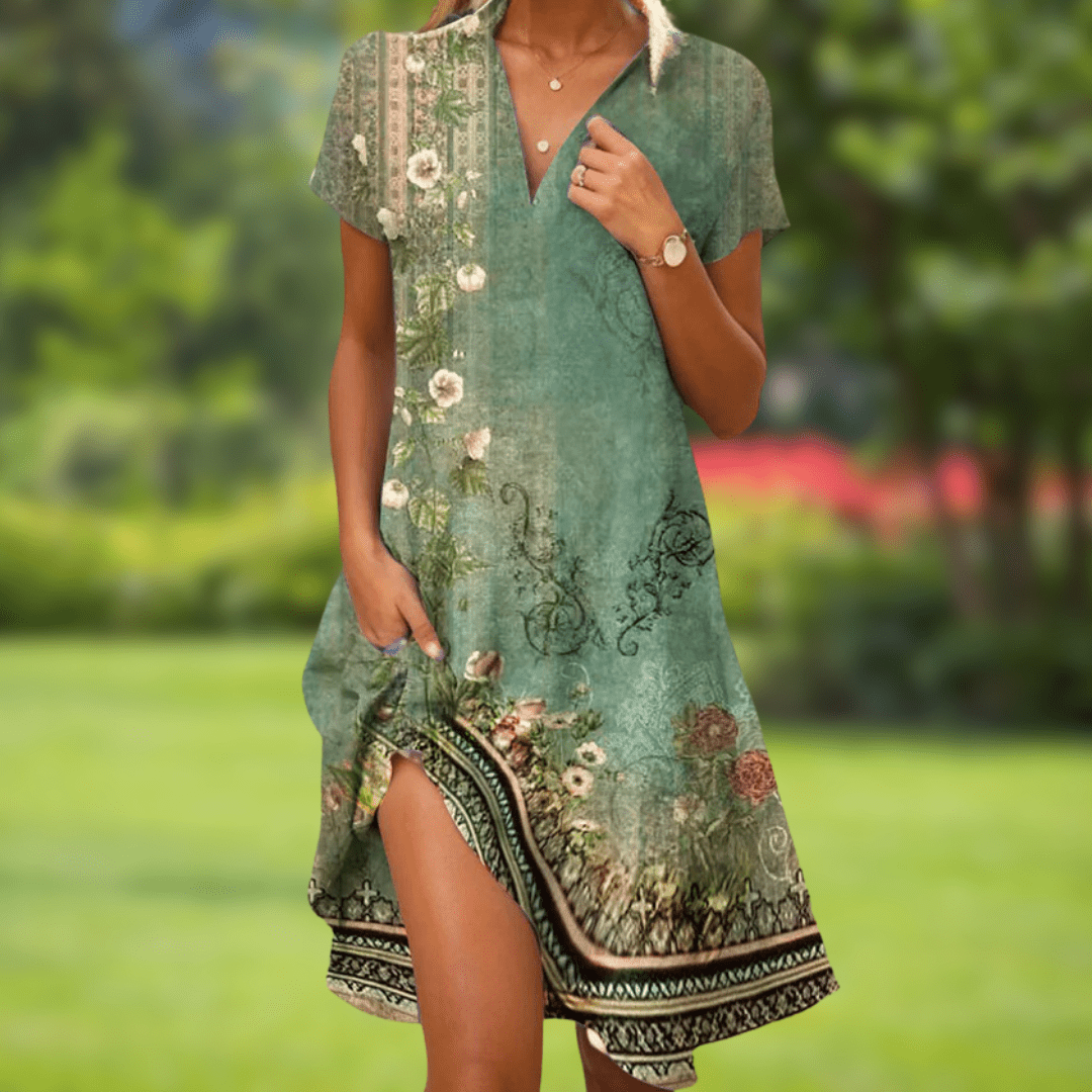 Adele | Women's Elegant V-Neck Summer Dress Green, photo studio