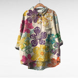 Elegant Summer Blouse in Teal Garden Bloom