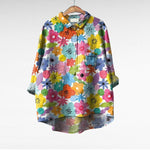 Elegant Summer Blouse in Teal Garden Bloom