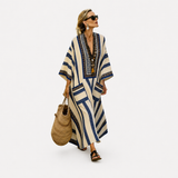 Elegant Kaftan in Indigo Painted Stripe