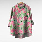 Elegant Summer Blouse in Teal Garden Bloom