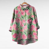 Elegant Summer Blouse in Teal Garden Bloom