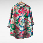 Elegant Summer Blouse in Teal Garden Bloom