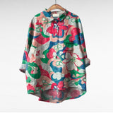 Elegant Summer Blouse in Teal Garden Bloom