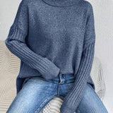 Long Split-Hem Turtleneck Jumper