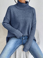 Long Split-Hem Turtleneck Jumper