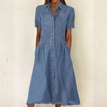 Relaxed Short-Sleeve Denim Dress