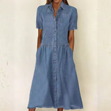 Relaxed Short-Sleeve Denim Dress