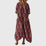 Colourful Print Maxi Dress in Wine Paisley