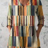 Doris | Long V-Neck Patchwork Blouse