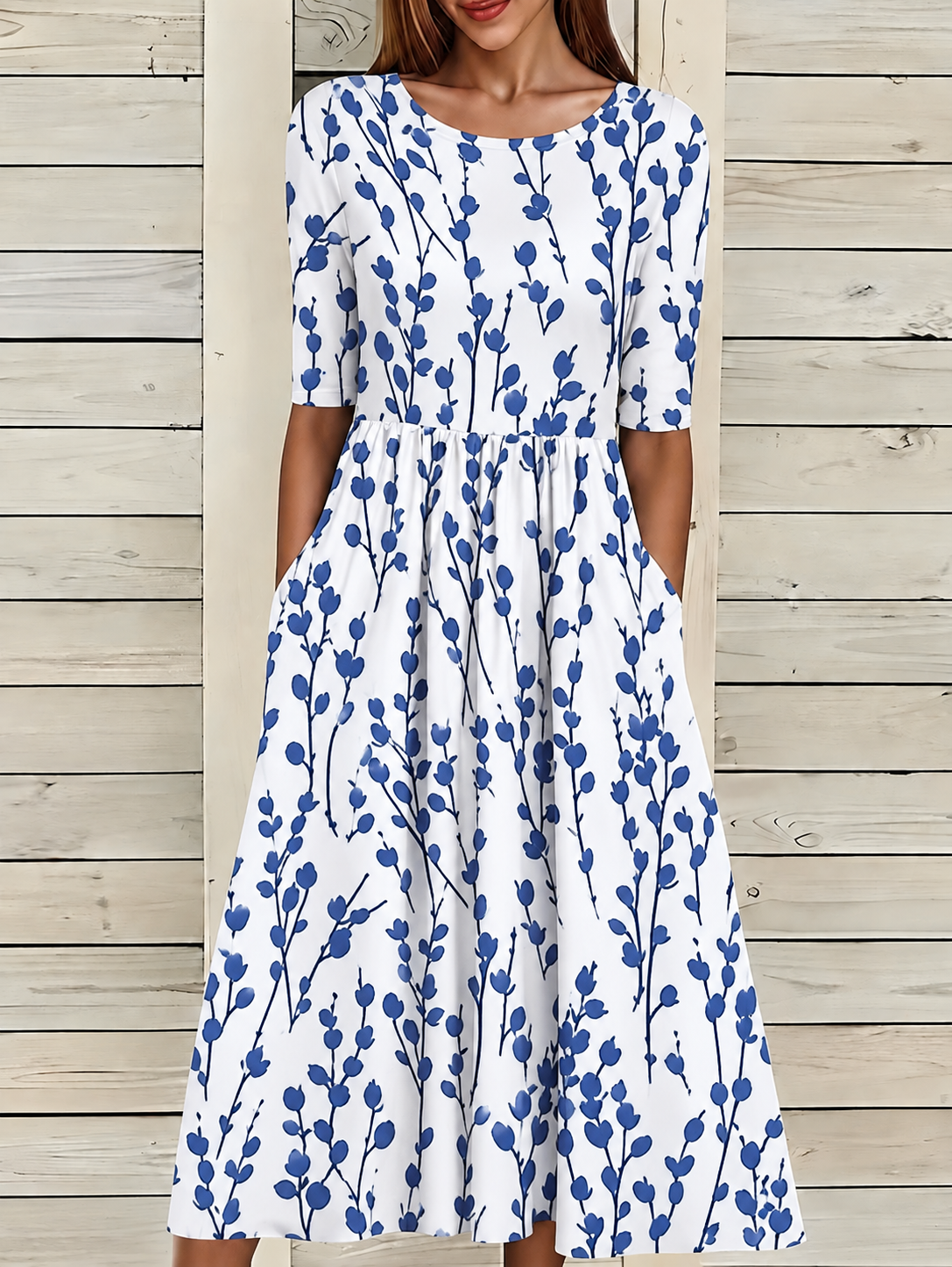 Albertine | Casual Floral Print Dress Blue, studio photo