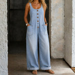 Sleeveless Washed Cotton Jumpsuit
