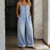 Sleeveless Washed Cotton Jumpsuit
