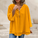 Anika | Double-Hem Zip-Neck Blouse