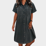Buttoned Denim Summer Shirt Dress