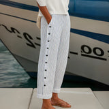 Megan | Striped Tapered Trousers with Side Buttons