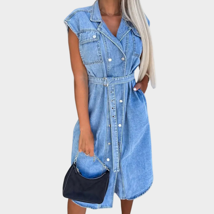 Sleeveless Belted Denim Dress