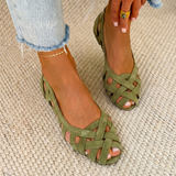 Emerie | Lattice Peep-Toe Flat Sandals