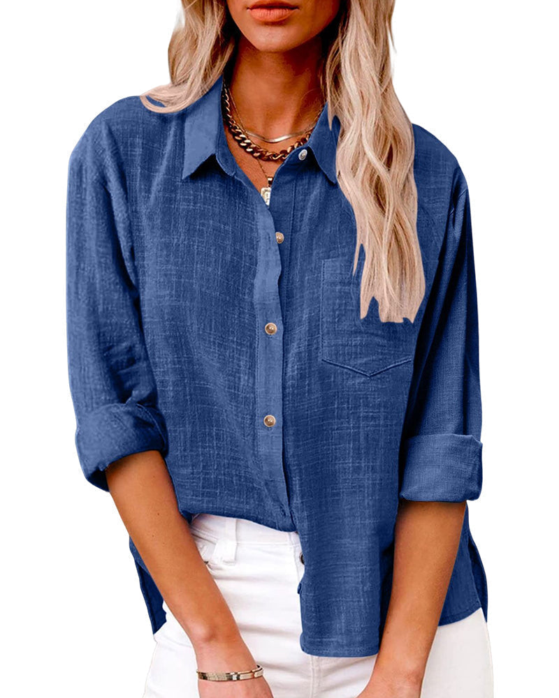 Martina | Oversized Shirt with Chest Pocket Blue, studio photo