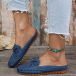 Erin | Perforated Backless Loafers with a Bow
