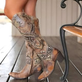 Monique | Studded Knee-High Cowboy Boots with a Pointed Toe