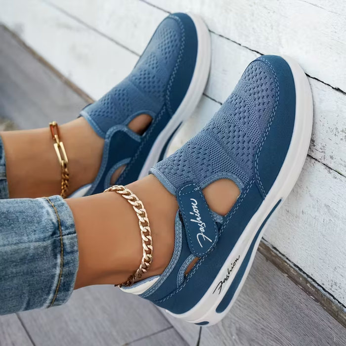 Allison | Cut-Out Knit Sneakers with a Strap Fastening