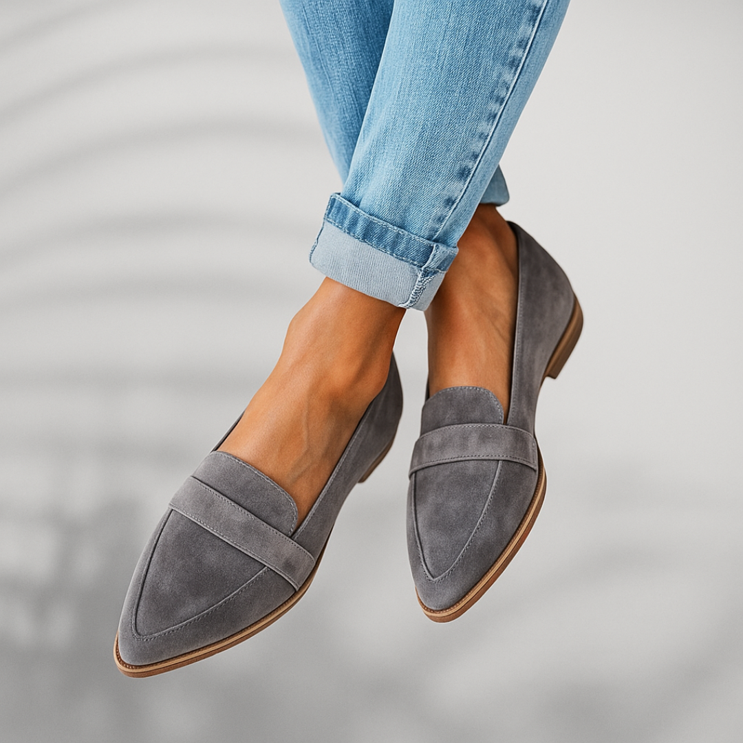 Luz Elegant Pointed Slip-On Loafer Grey, photo studio