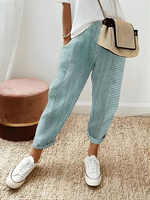 Dahlia | Striped Tapered Trousers with Turn-Up Hems