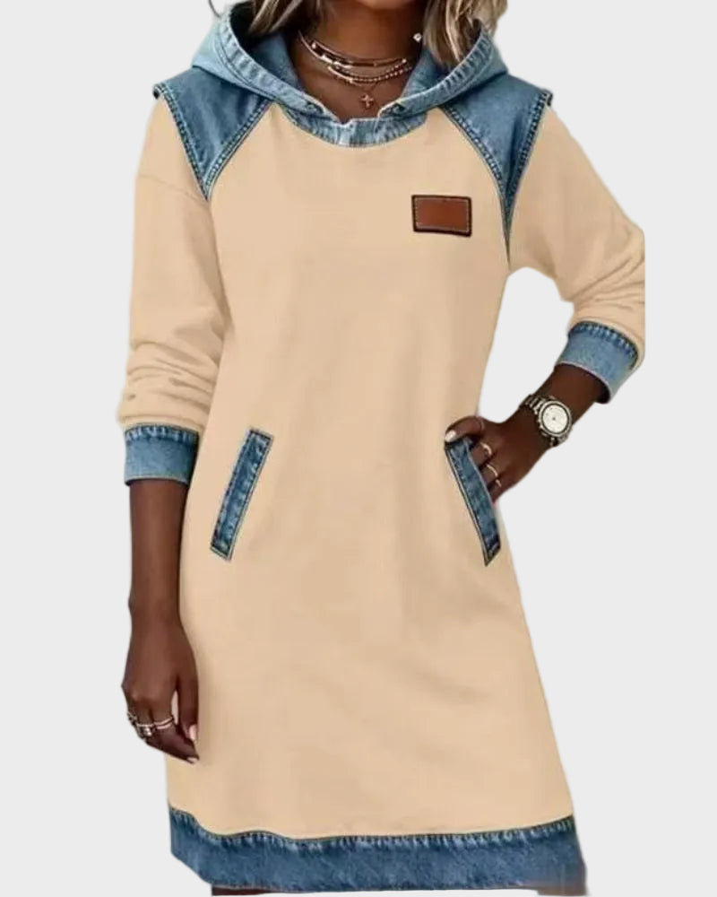 Irene | Hooded Denim Dress Beige, photo studio