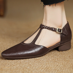 Braided-Strap Leather T-Bar Shoes