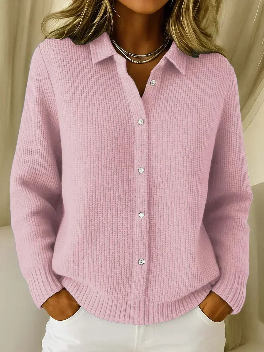 Plain Shirt-Collar Cardigan Pink, studio photo