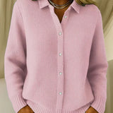 Plain Shirt-Collar Cardigan