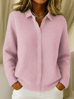 Plain Shirt-Collar Cardigan