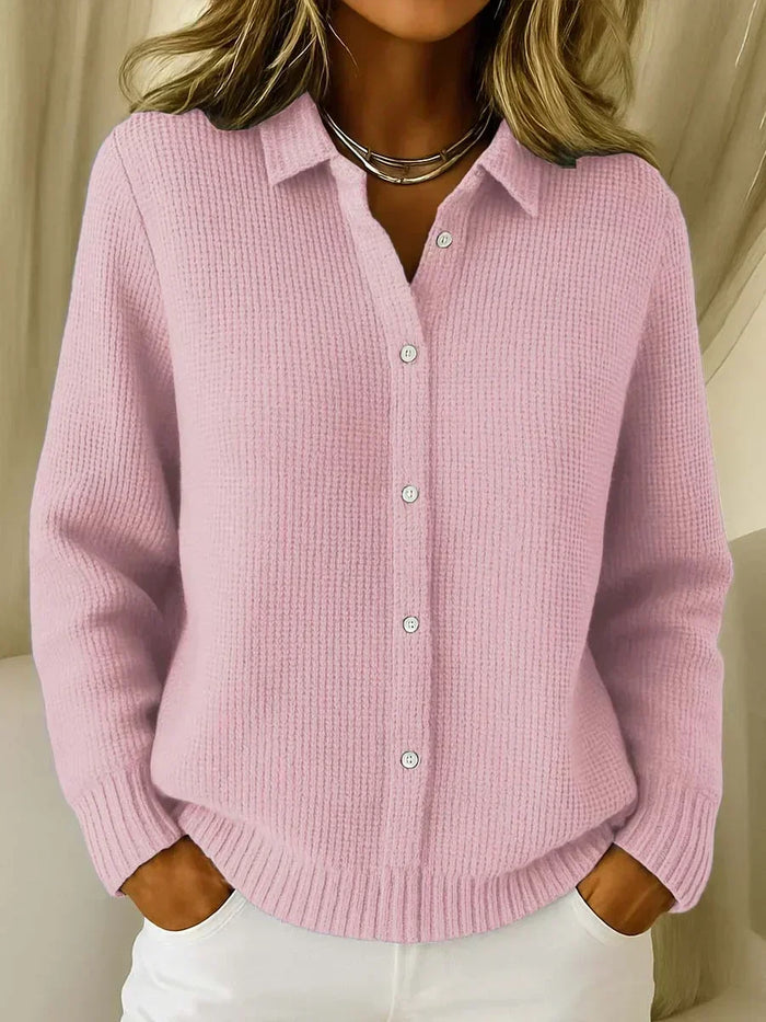 Plain Shirt-Collar Cardigan