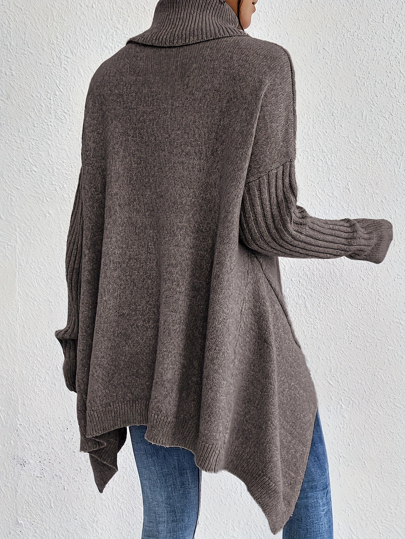 Long Split-Hem Turtleneck Jumper