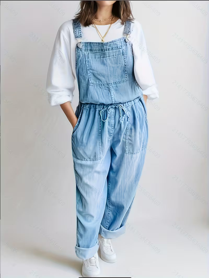 Relaxed Drawstring Denim Overalls