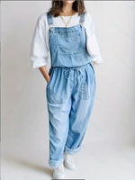 Relaxed Drawstring Denim Overalls