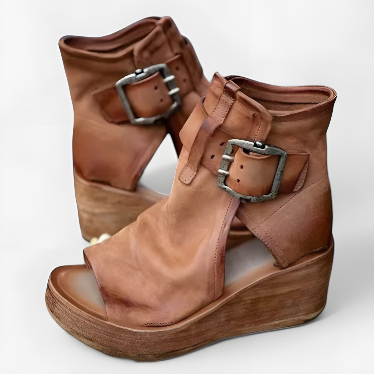 Astrid | Women's Classic Wedge Sandals Brown, photo studio