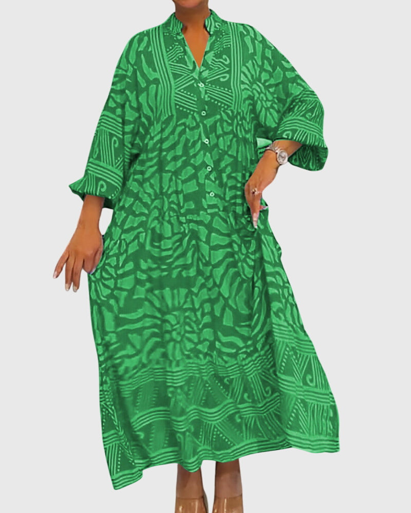 Maxi Dress with Elegant Print Green, studio photo