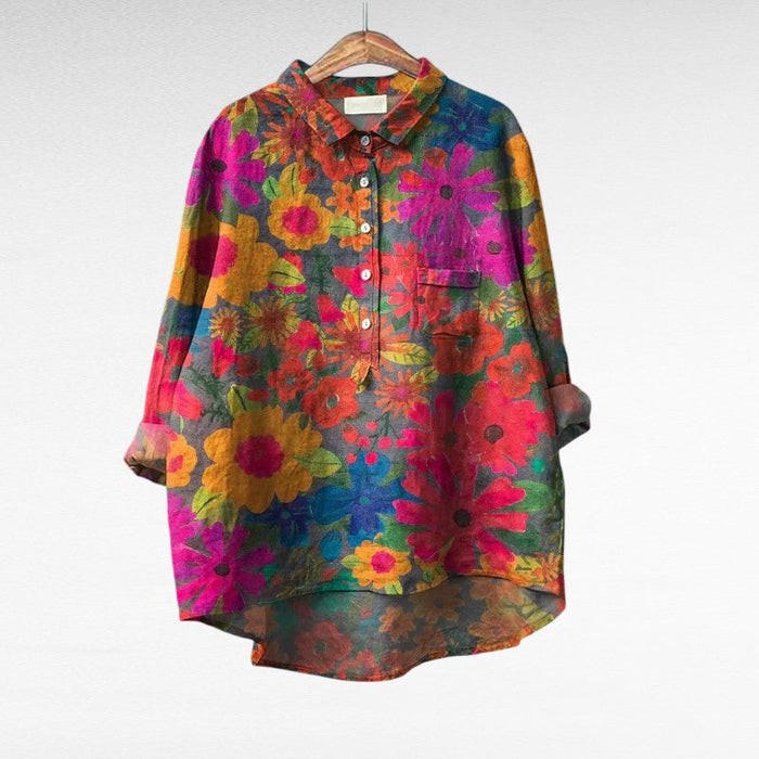 Elegant Summer Blouse in Fuchsia Painted Bloom