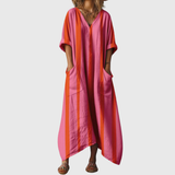 Colourful Print Maxi Dress in Pink and Orange Stripe