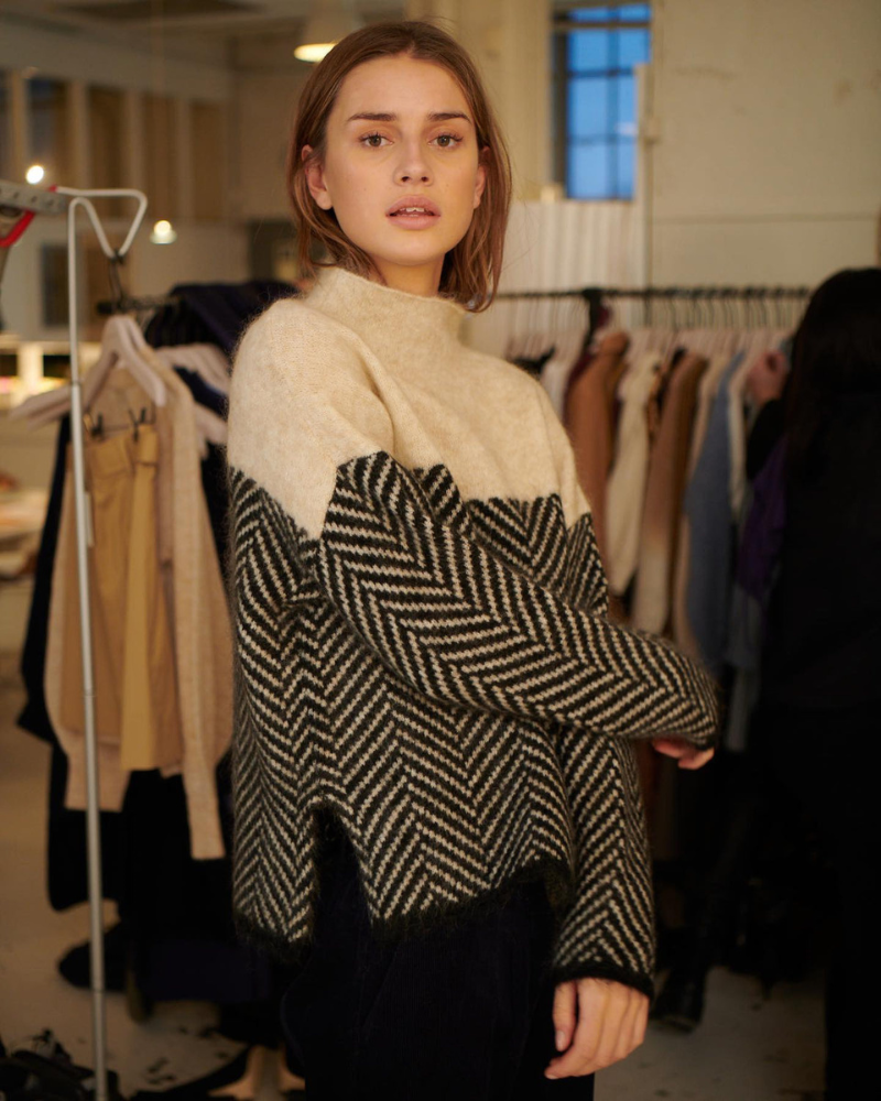 Sand Chevron High-Neck Jumper