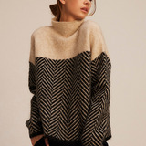 Sand Chevron High-Neck Jumper