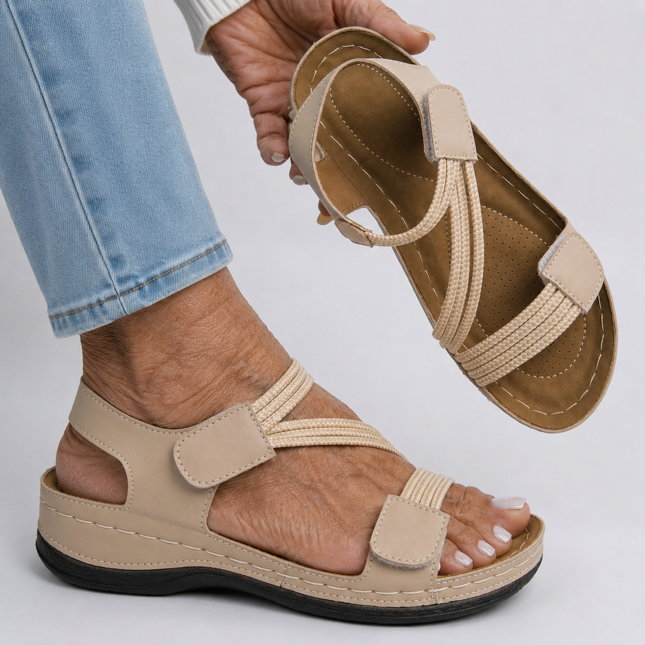 Lylia Orthopedic Comfort Sandals Beige, photo studio