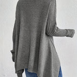 Long Split-Hem Turtleneck Jumper