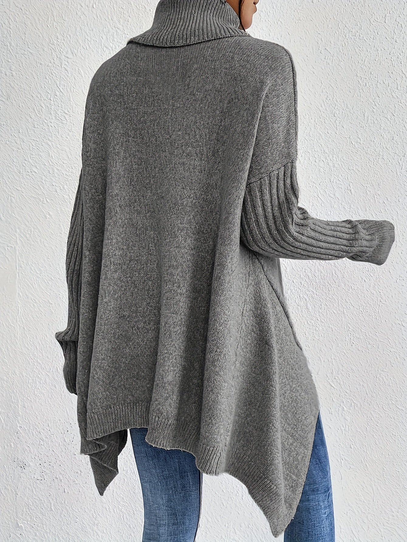 Long Split-Hem Turtleneck Jumper
