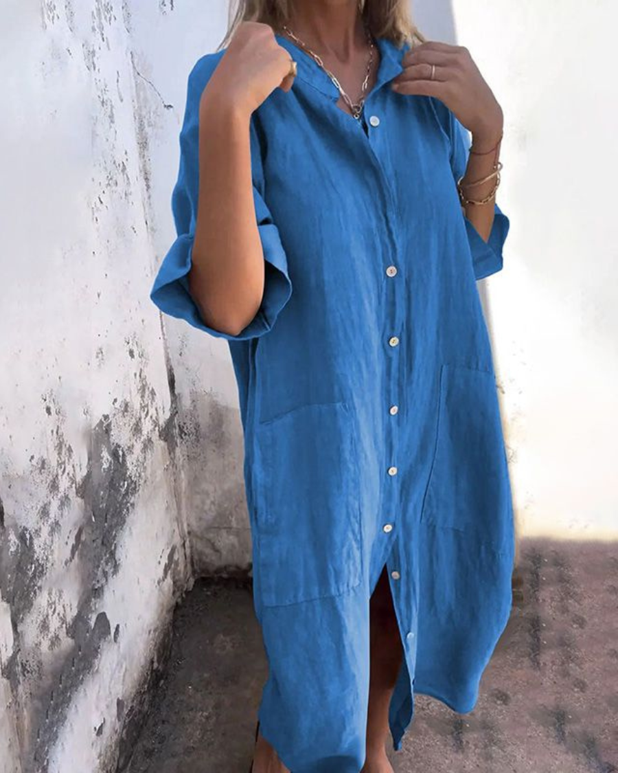 Pippa | Relaxed Flowy Shirt Dress Blue, studio photo