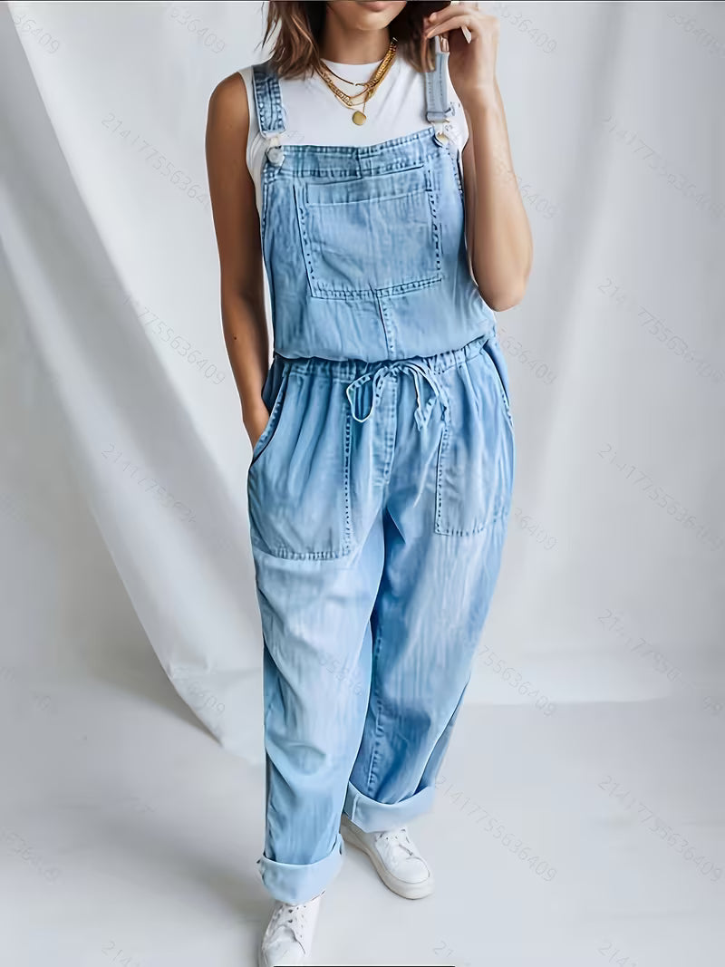 Relaxed Drawstring Denim Overalls