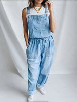 Relaxed Drawstring Denim Overalls