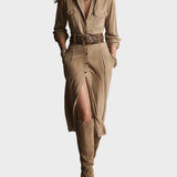 Trendy Brown Suede Midi Dress